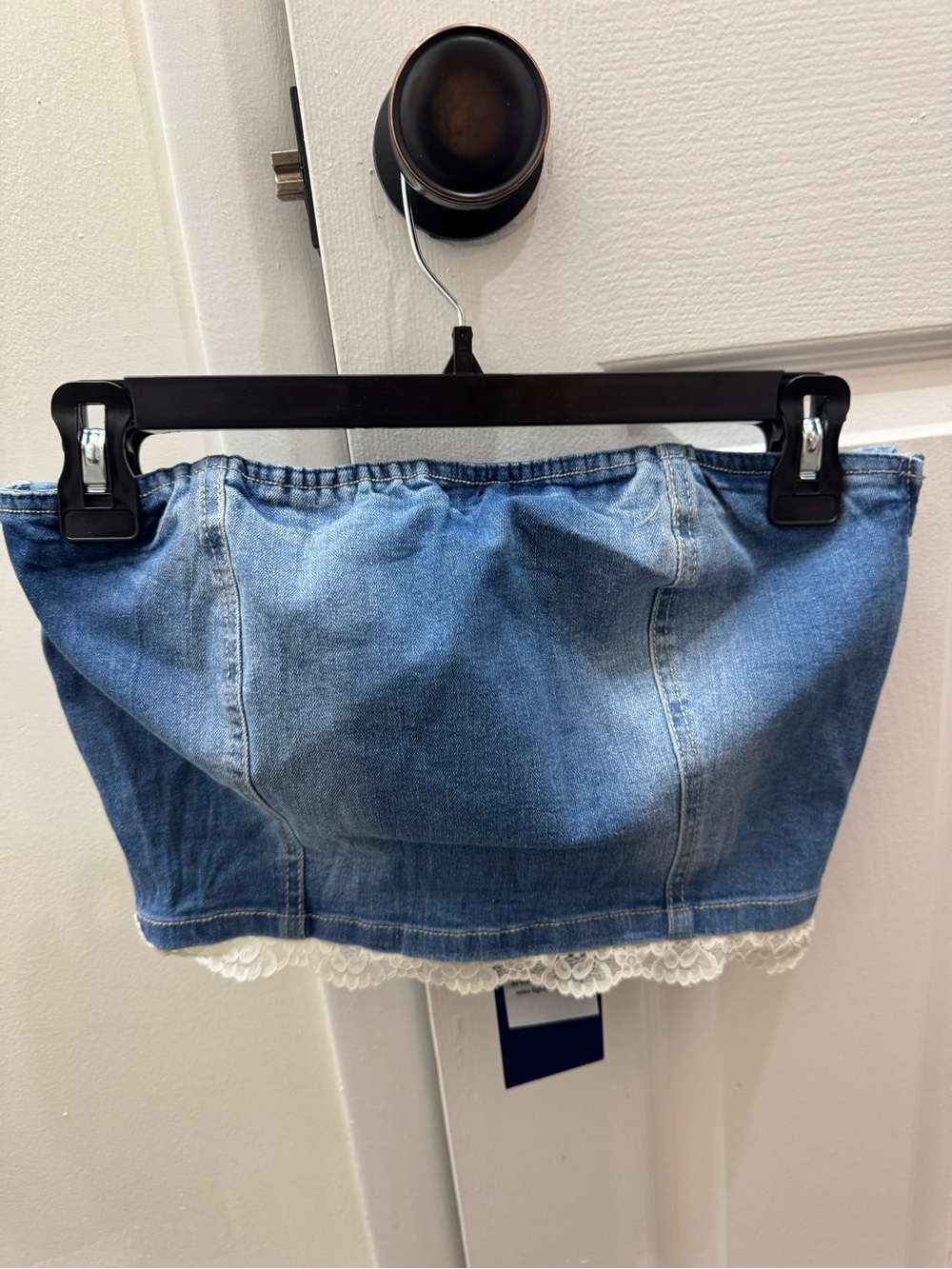 Denim Lace Trim Tube Top and Skirt Light Blue